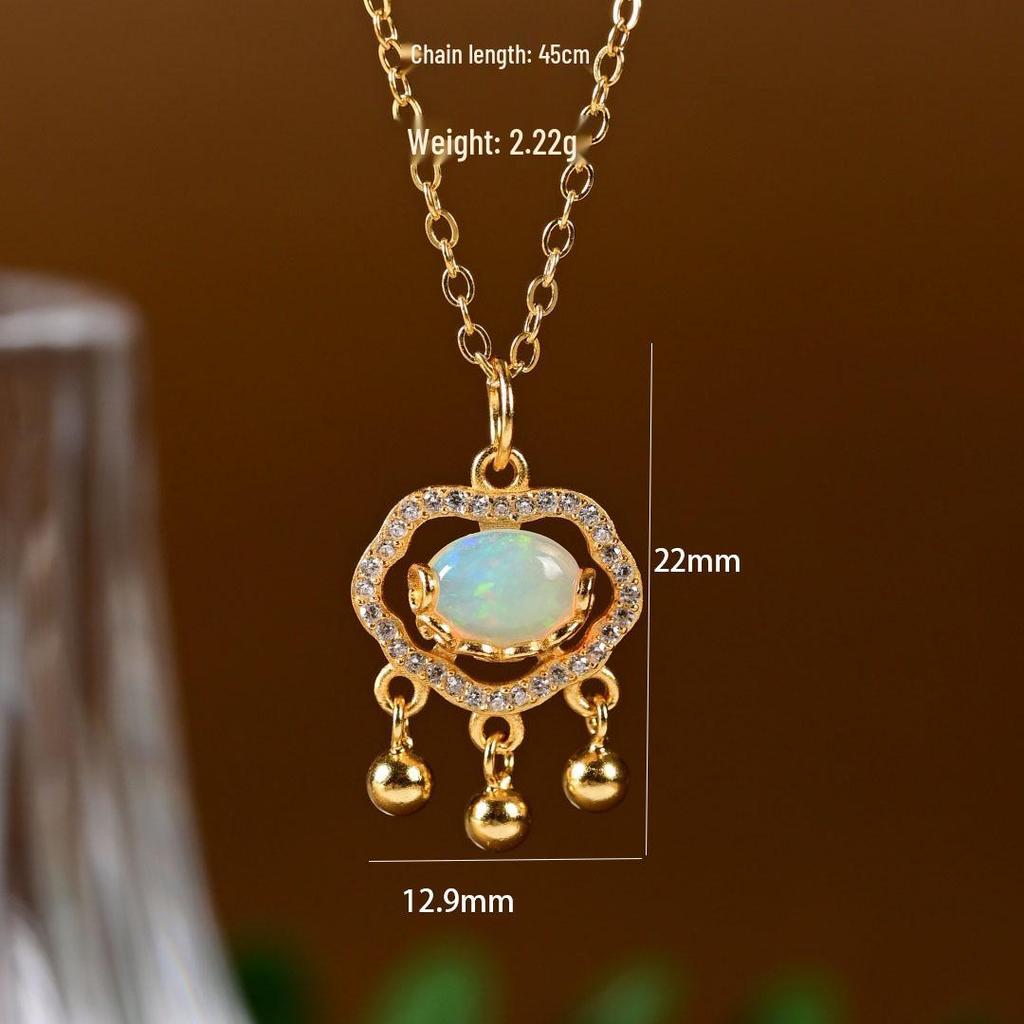 Elegant S925 Sterling Silver Opal Ruyi Peace Lock Necklace - High-End Chinese Style Pendant for Women