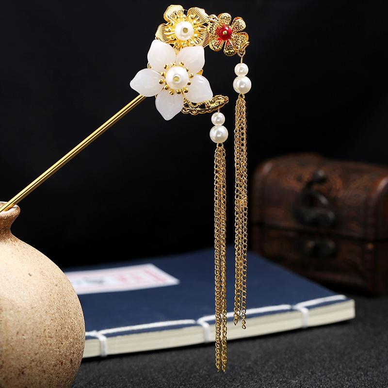 Antique Cloisonne Hairpin Hairpin Hairpin Ancient Clothing Hair Accessories Burnt Blue Phoenix Hairpin Retro Fringed Step Shake Hanfu Accessories