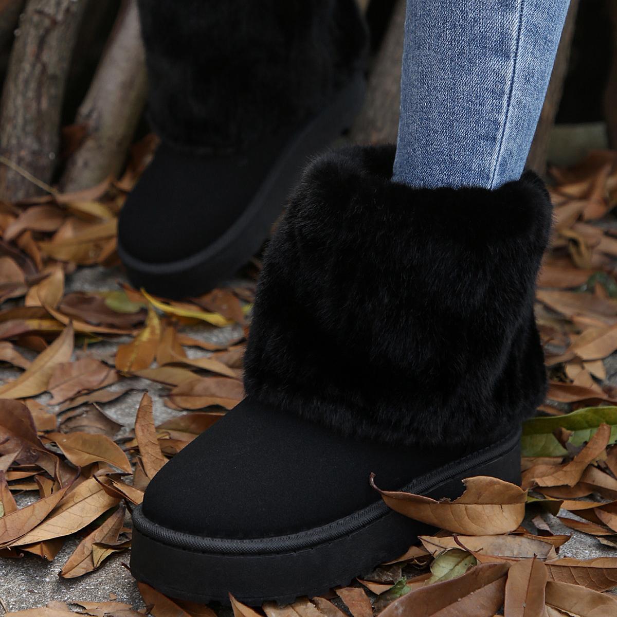 

мода 2024 зима женские новые модные нескользящие теплые зимние сапоги на толстой подошве 42 чёрный