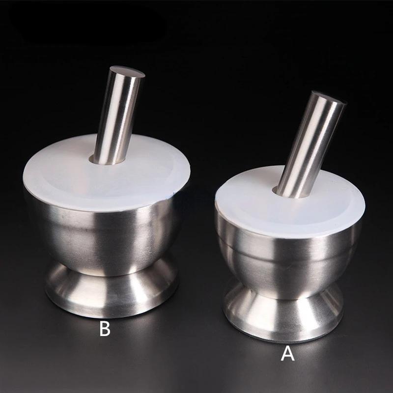 Mortar and Pestle, Stainless Steel Spice Grinder Pill Crusher with Lid for Crushing Grinding Ergonomic Design with Comfy Grip 85mm small