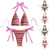 Women Knitted Bikini Set Pattern Top and Tie Side Bottom Two Piece Swimwear Beachwear Swimsuit