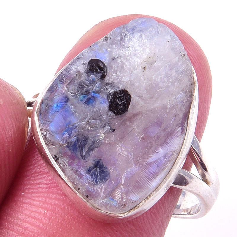 

Natural Rainbow Moon Stone Gemstone Handmade 925 Sterling Silver Ring S.9 R4T52