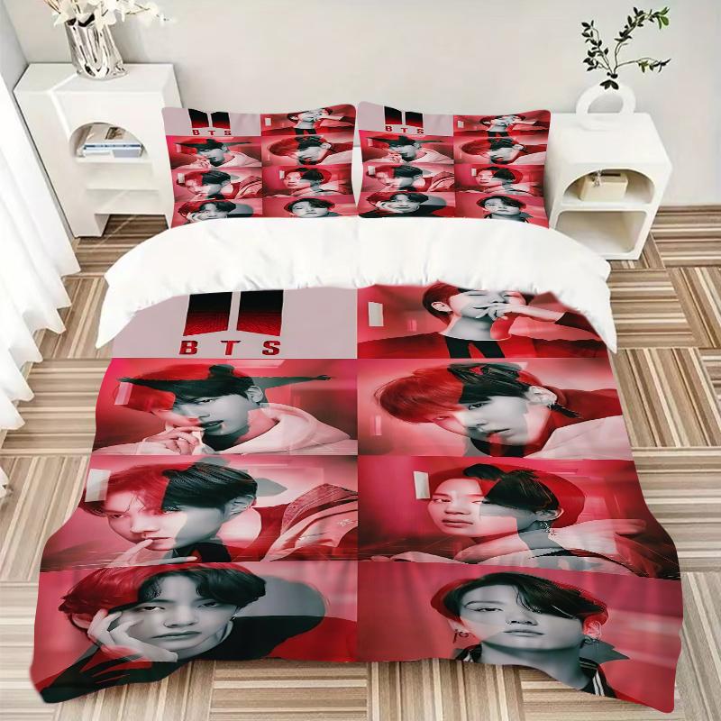 3Pcs Bts Aesthetic Bedding Set Soft Fabric Duvet Cover Pillowcases Home Christmas Xmas Halloween Gift 1 Duvet Cover 2 Pillowcase N1252