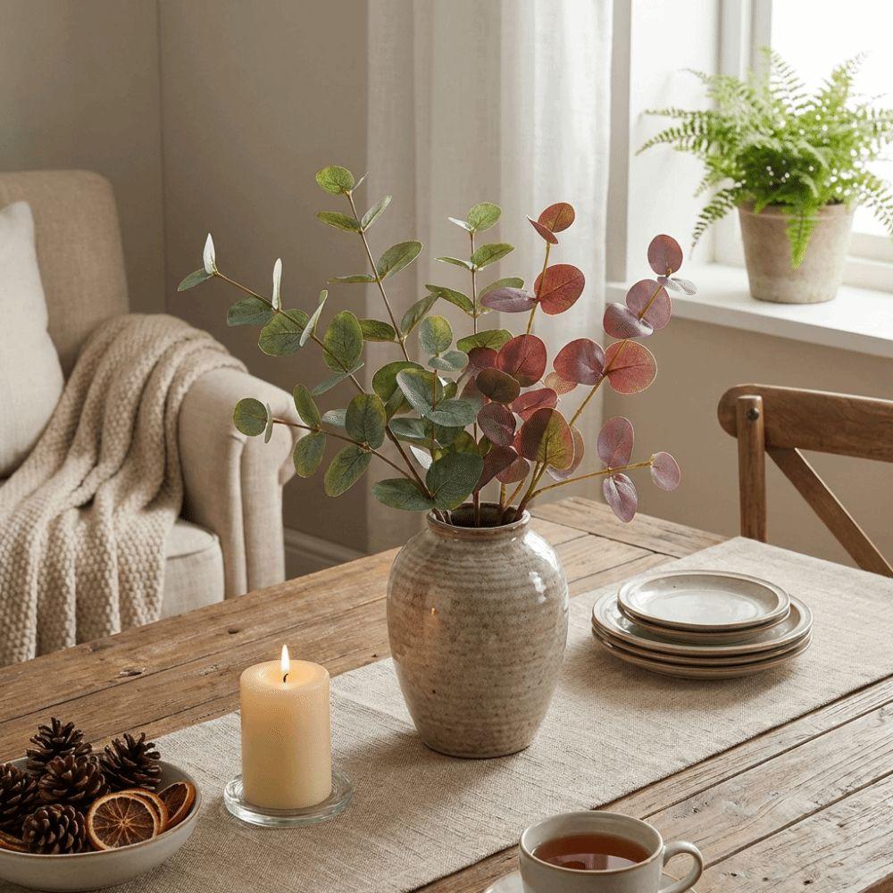 Background Flower Artificial Eucalyptus Plastic Faux Greenery Silk Eucalyptus Leaf  Garden Decor