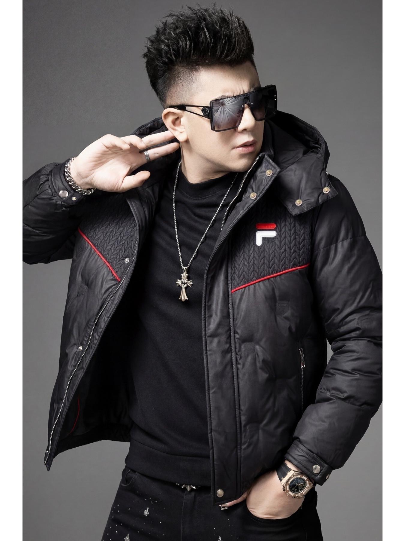 

Embroidered High-Neck Hooded Down Jacket 2025 - Trendy, Warm White Duck Down Coat XL чорний