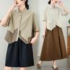 DIMANAF 2026 Women Plus Size New Summer Blouse Shirt Cotton Short Sleeve Casual Loose Lady Tops Shirts