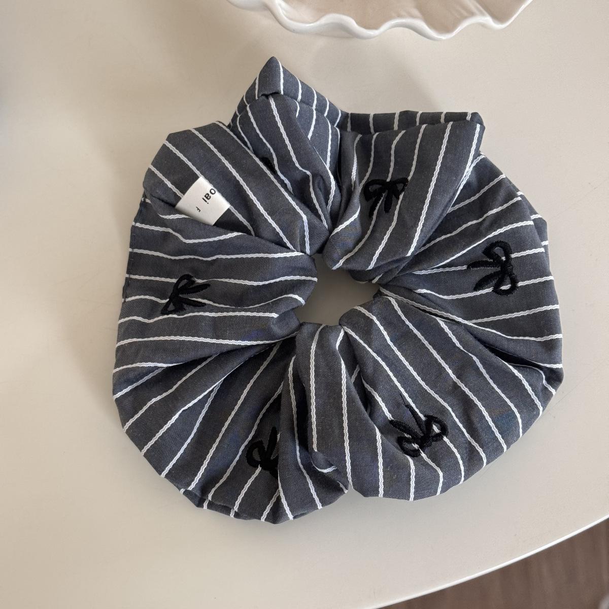 

Свежая синяя вышитая резинка для волос с бантом в полоску, милая модная повязка на хвост, текстурированные аксессуары для волос Headbands