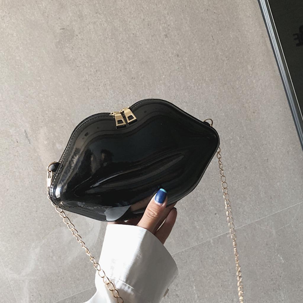 Plastic Candy Color Small Shoulder Bag Aesthetic Cute Lip Shape Crossbody Bag Evening Purse Coin Bag with Metal Chain