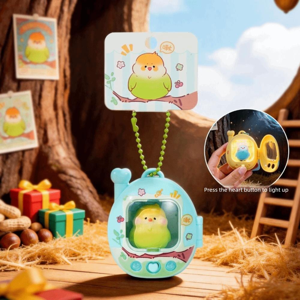 Retro Television Light Up Pendant Press Flash Birds Doll Keyring Parrot Keychain Birthday Gifts