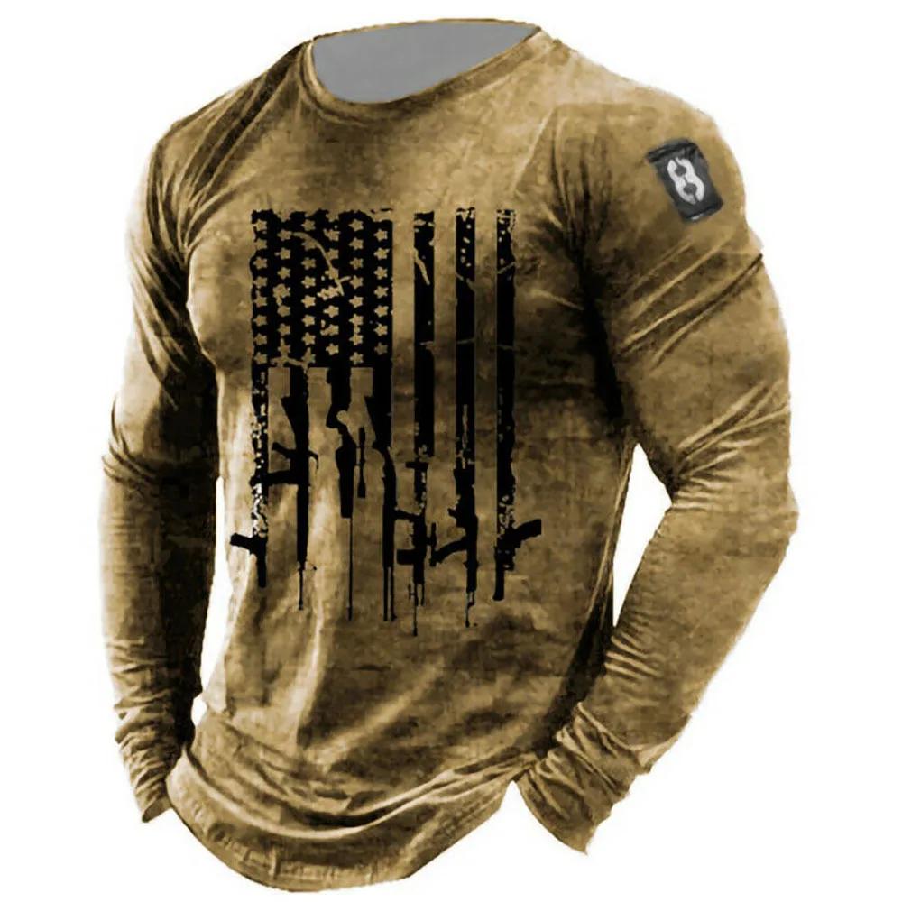Knight 3D Digital Printing Flag T-shirt Unique Long Sleeve Pullover For Men European Style Cross-country Design