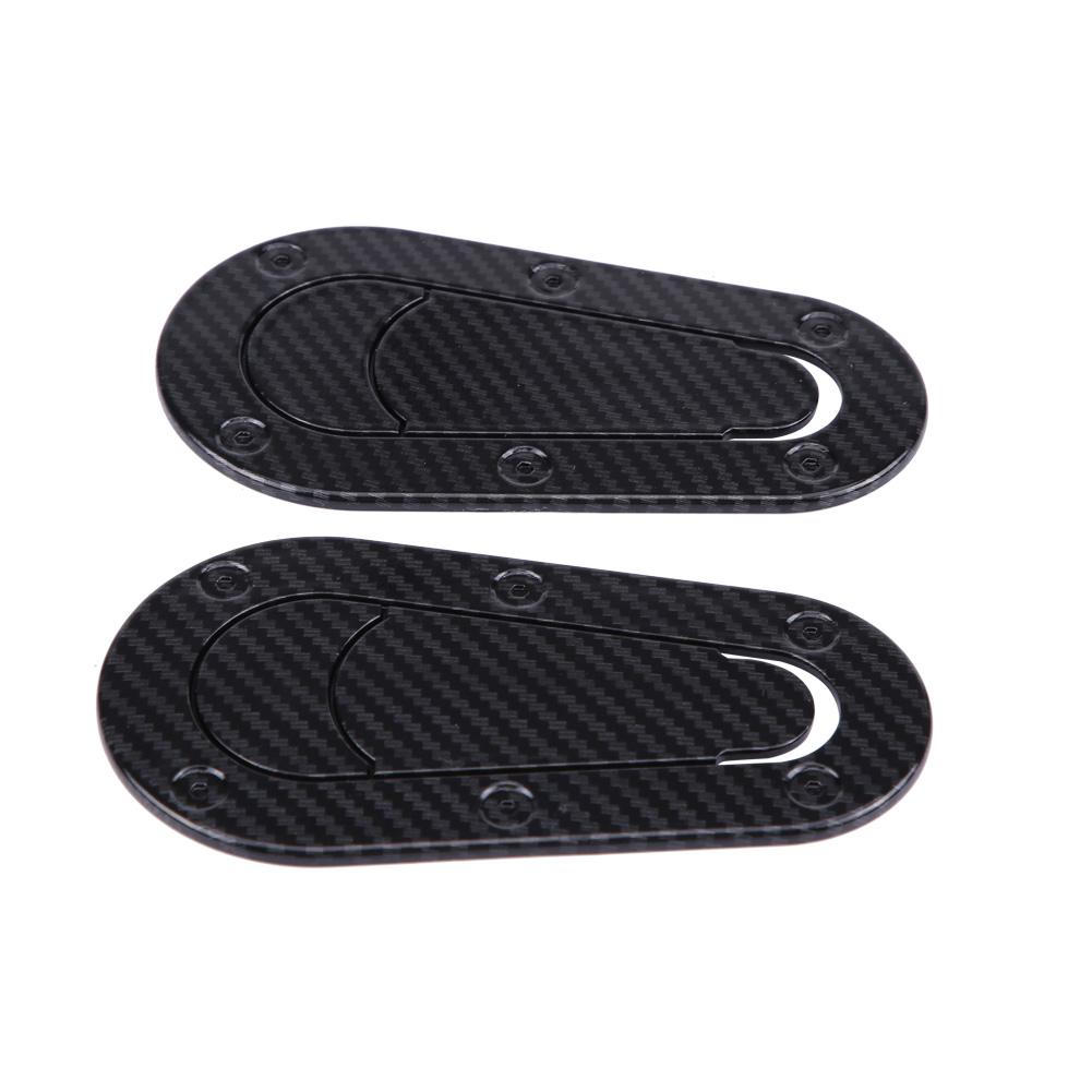 2Pcs Universal Car Bonnet Decorative Lock Sticker Auto Hood Decal Stickers (Black Carbon Fiber)
