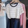 Women's 2026 Summer Round Neck Color-Block Stripe T-Shirt