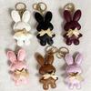 1Pc Cute Pu Leather Solid Color Bunny Keychain Creative Bow Bunny Keyring Car Key Holder Pendant Bag Charm Gifts