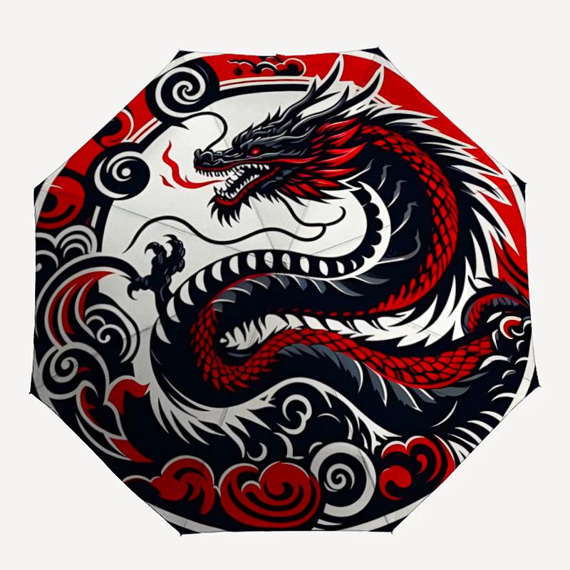 

1pc Dragon Symbol Automatic Folding Umbrella, Portable & Foldable Design with 8 Ribs, Casual Outdoor Accessory yy250729158