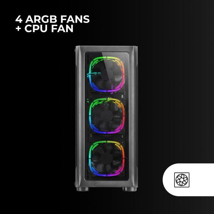 Mars Gaming Mc-neo Noir, Xxl E-atx Gaming Tower, Tempered Glass Side and Front Panels, 4 X 120mm Argb Fans + Fan