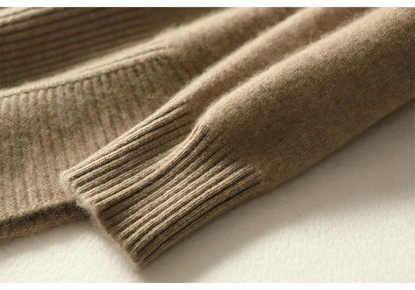 Pure Wool Seven-Stitch Thickened Sweater - Autumn/Winter, Long Sleeve, Half-High Collar with Irregular Slit.
