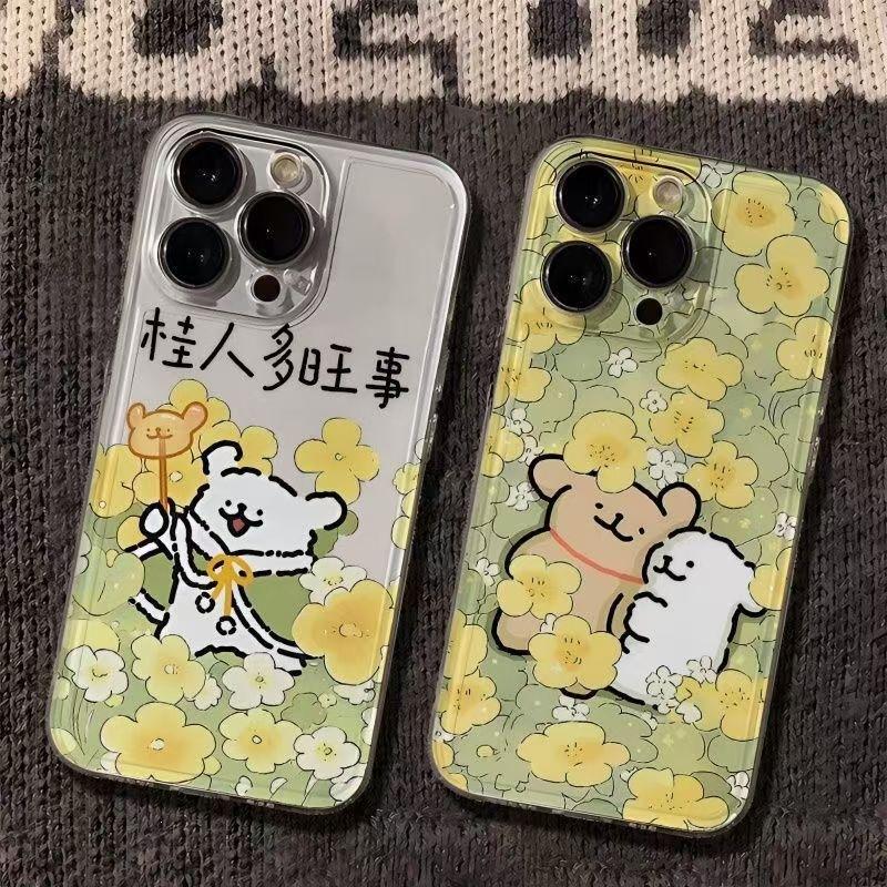 Osmanthus line puppy mobile phone case for Apple 11promax/12/13/14/15 cartoon text transparent 16