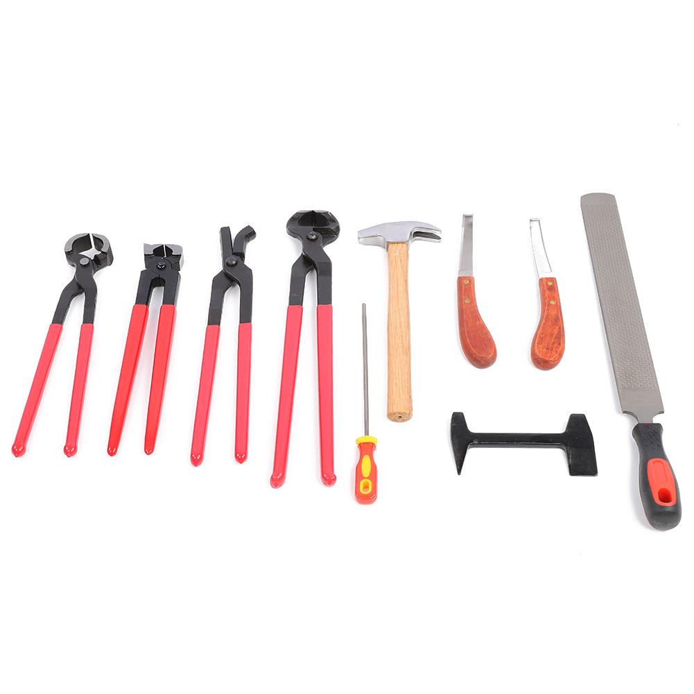 9 PEÇAS Aço Ferro Cabo Ergonômico Alicate Cortador de Cascos Ferradura Lima Martelo de Unha Ferramenta para Cascos Cavalo