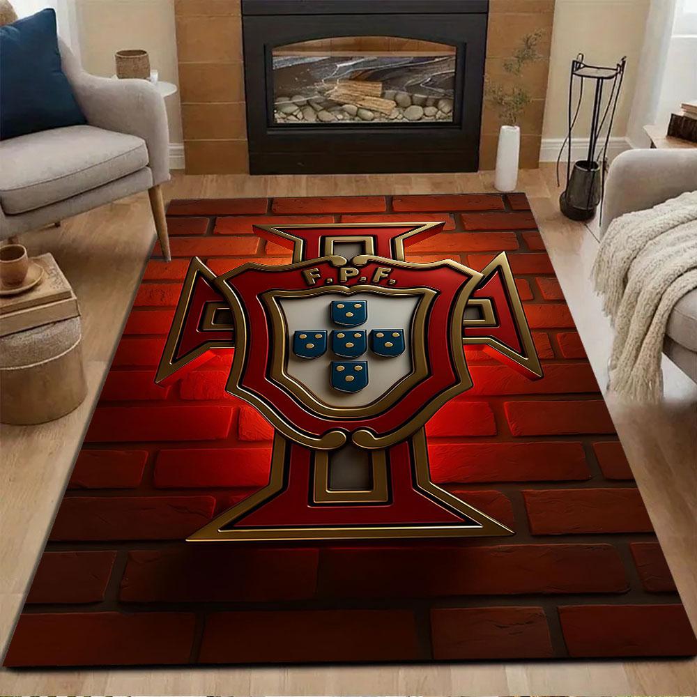 Portugal FPF Logo Design On Brick Wall Patterned Carpet, Non Slip Mat Suitable for Living Room and Bedroom Sofas