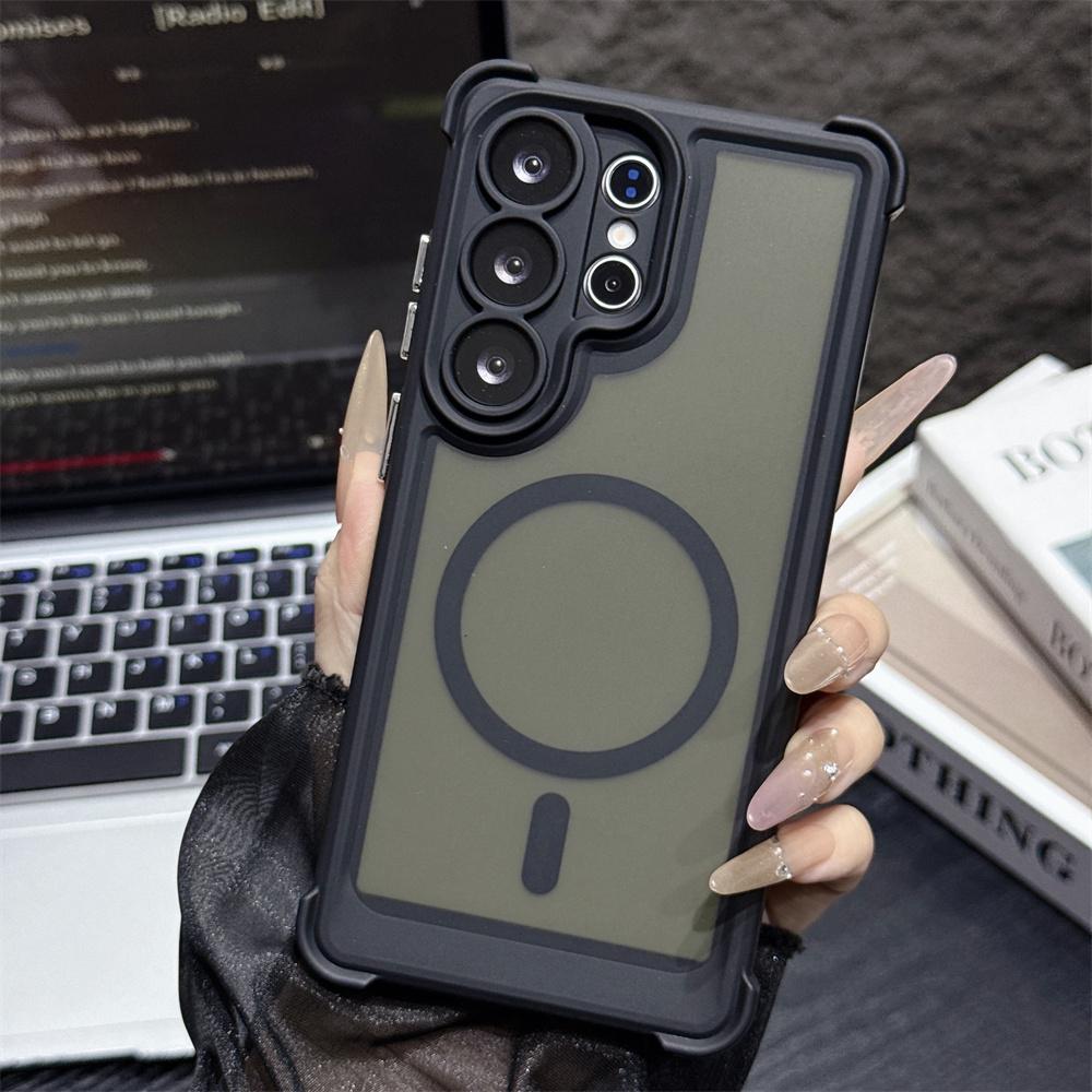 For Magsafe Translucent Armor Shockproof Phone Case For Samsung S25 S26 Ultra S24 Plus Wireless Charging Solid Color Matte Cover