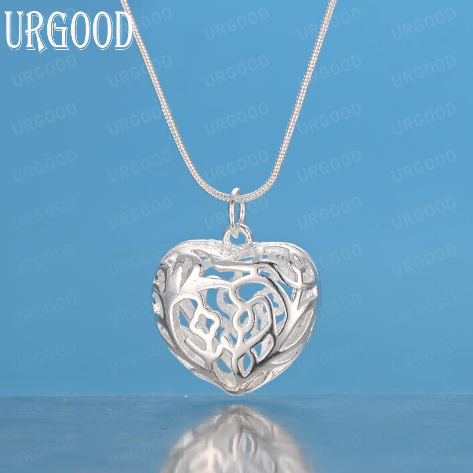 

925 Sterling Silver Wedding Gift Jewelry Heart Pendant Fashion Necklace 45cm
