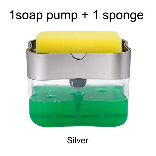 6 Colors Soap Pump Dispenser with Sponge Holder Cleaning Liquid  Press  Organizer Container Manual Cleaner Tool