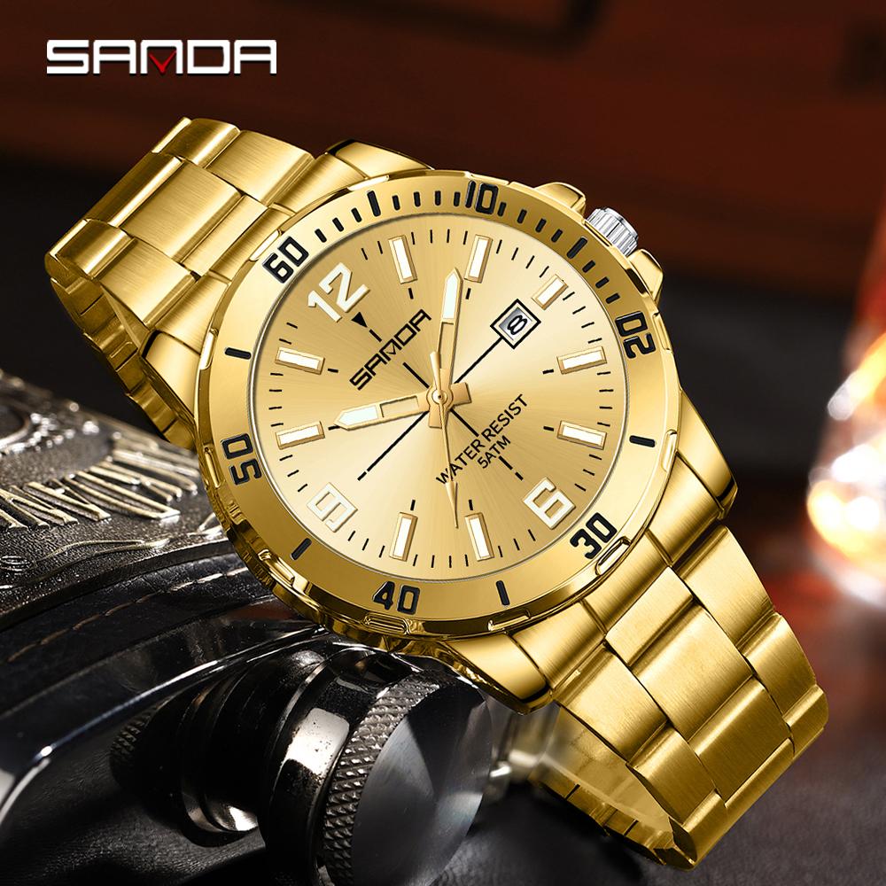 SANDA Business Men's Quartz Watch Large Dial Waterproof Calendar Night Light New Men's Quartz Watch