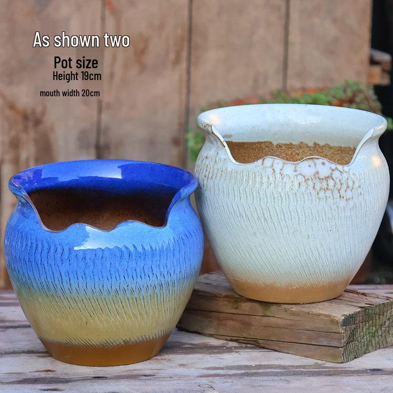 Handmade Vintage Coarse Pottery Large Succulent Planter, Breathable Purple Clay Flower Jar