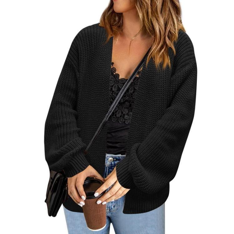 Casual Long Sleeved Knitted Cardigan Jacket Fashionable Loose Sweater for Women