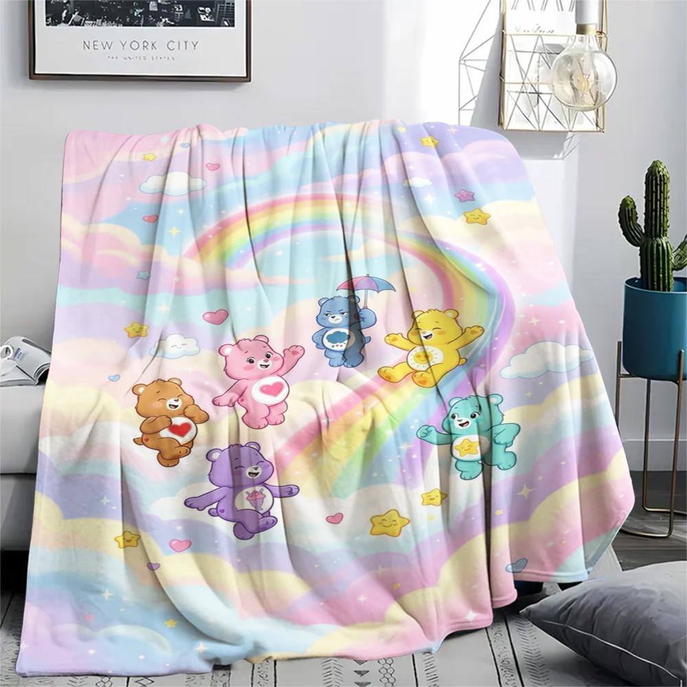 1PC Care Bears Print Flannel Blanket, High quality Comfortable for All Seasons, Home Decor, Warmth and Comfort, Perfect for Christmas Gifts