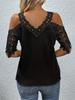Women's Summer V-neck Short Sleeved T-shirt Off Shoulder T Shirts Ladies Lace Hollowed Out T Shirts