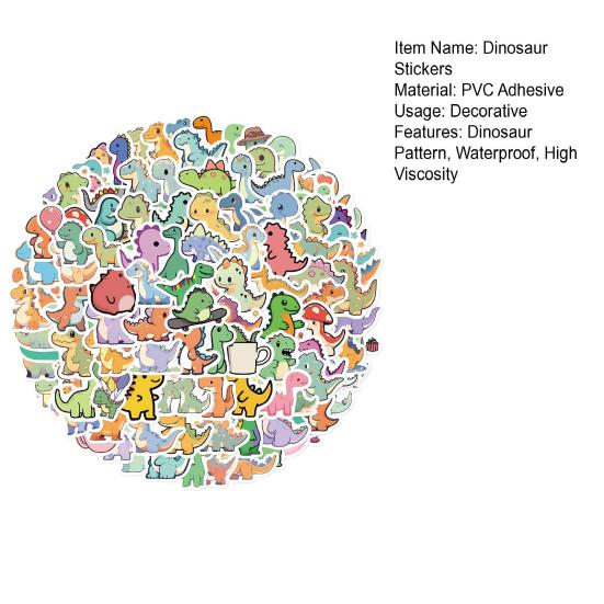 100Pcs Cartoon Dinosaur Stickers Waterproof PVC Cute Animal Decals DIY Vinyl Art Decoration Skateboard Luggage Water Phone Case Graffiti