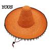Outdoor Travel Hat Mexican Sombrero with Colorful Poms, Hawaiian Style Woven Straw Sun Hat, Wide Brim Lightweight Festival Party Costume
