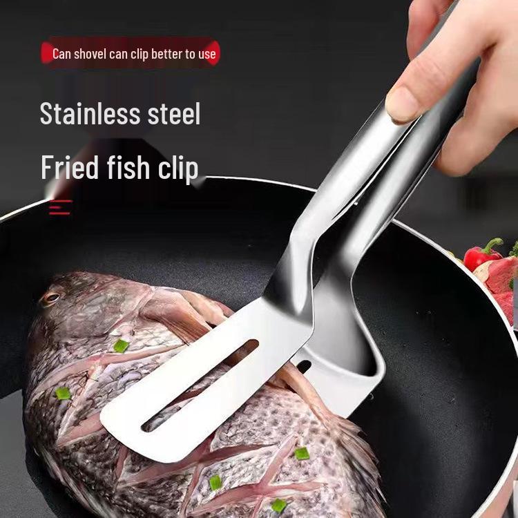 201 Stainless Steel Multifunctional Tongs and Spatula for Steak, Fish, and Barbecue with Oil-Draining Design