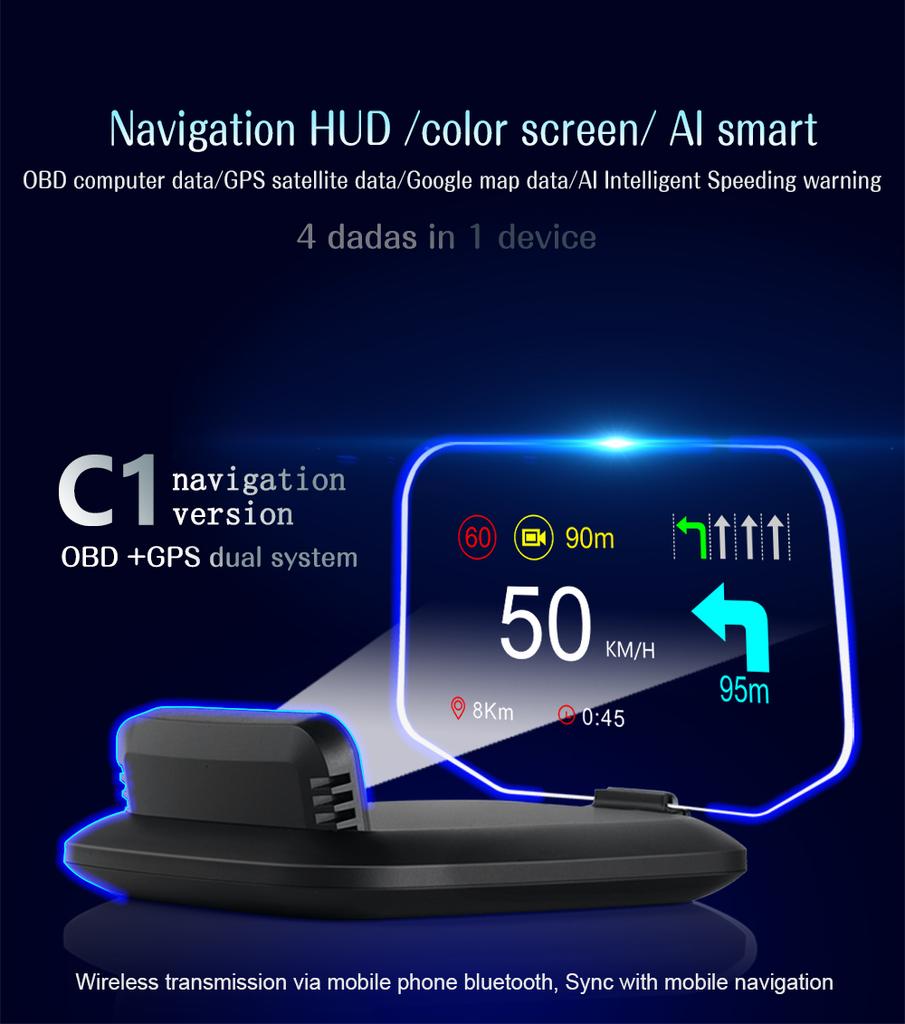 HUD Head Up Display OBD2 GPS Dual System Digital Speedometer Water & Oil Temp RPM Car Alarm Electronic Accessories 2024