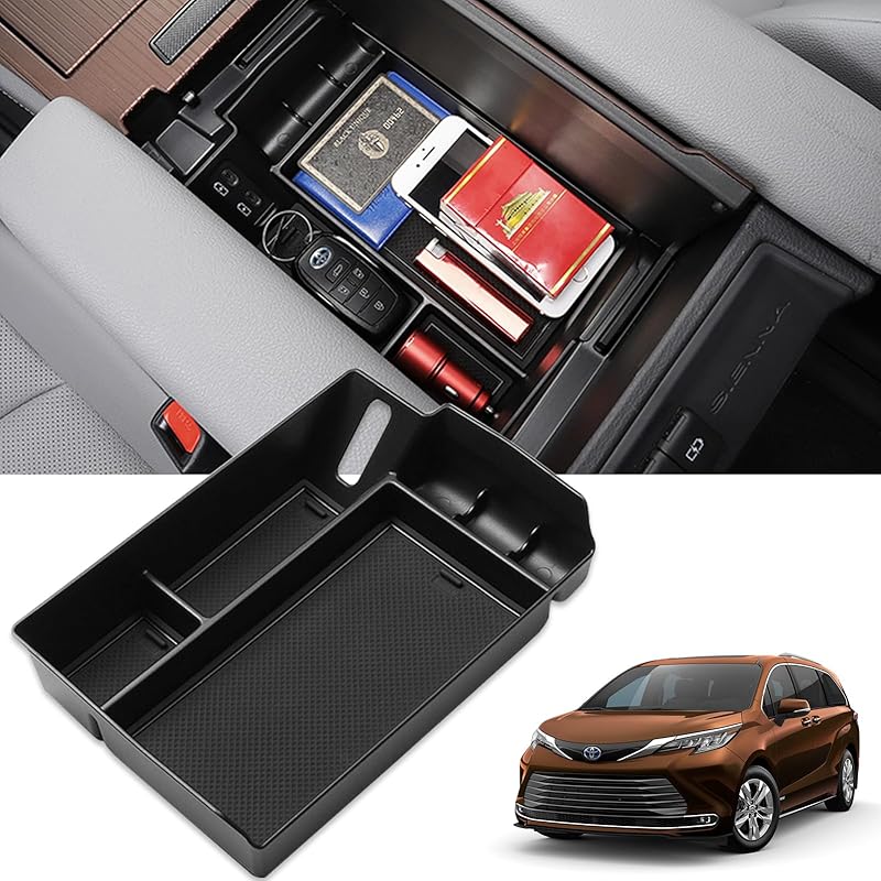 TTCR-II Compatible with Toyota Sienna Center Console Organizer 2021-2024 2025, for Sienna Center Console Organizer Tray LE Limited Platinum SE XLE Center Armrest Storage Bo