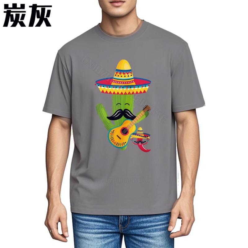 Funny tshirt Streetwear Casual Tee Cactus Playing Guitar With Sombrero Vintage Big Size Tee Shirt Stylish Big Size Tee Shirt
