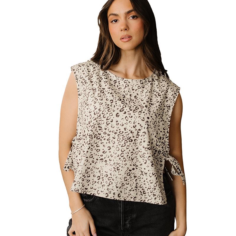 Summer Leopard Print Women s Vest - Round Neck, Trendy European & American Style Medium