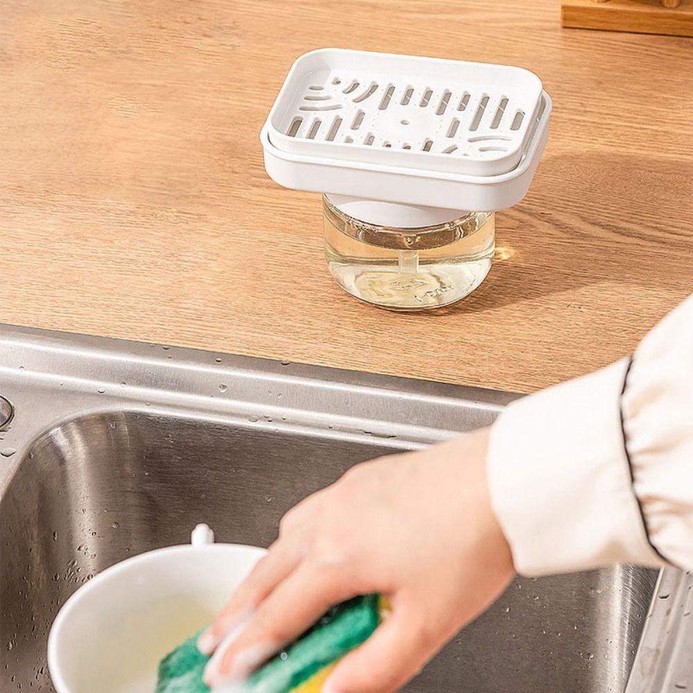 with Sponge Holder Kitchen Dish Soap Box Glass Press Type Soap Dispenser Laundry Room