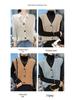 Dámská vlněná kardiganová vesta s výstřihem do V - Vrstvený pletený bezrukávý svrchní oděv s ramenními vycpávkami na podzim/zimu