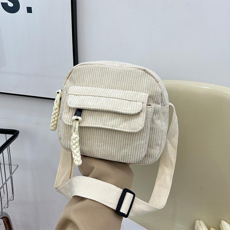 1pc-Corduroy Ins Shoulder Bag New Simple and Fashionable Solid Color Velvet Cloth Bag School Style Girls Messenger Bag