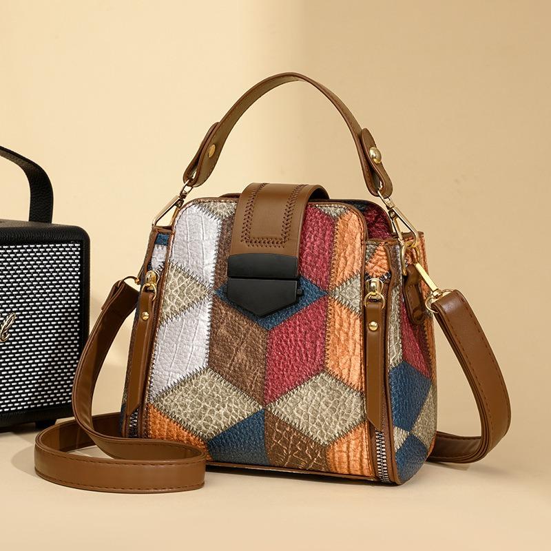 Fashion color matching handbag bag women's new women's bag simple and popular women's shoulder bag versatile messenger bag bag