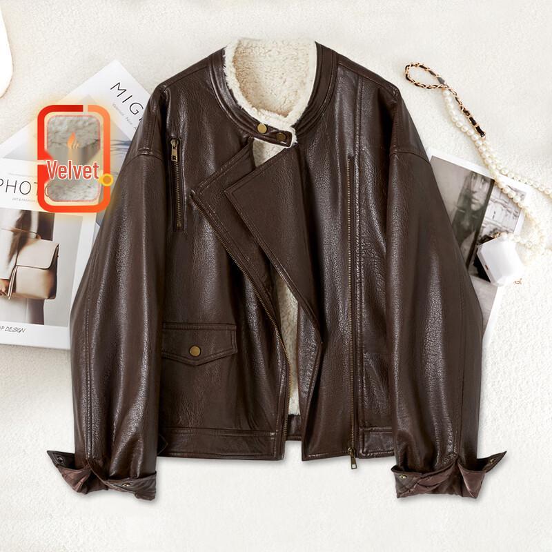 

Women s Stand-Collar Faux Leather Jacket M