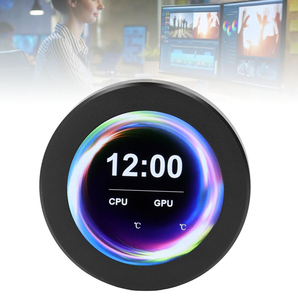 2.1inch Round LCD Display, 360 Rotation CPU Watercooler Screen, Real Time Temp Control, Stepless Dimming, 480x480 Resolution AIO LCD Screen for AIO Wa