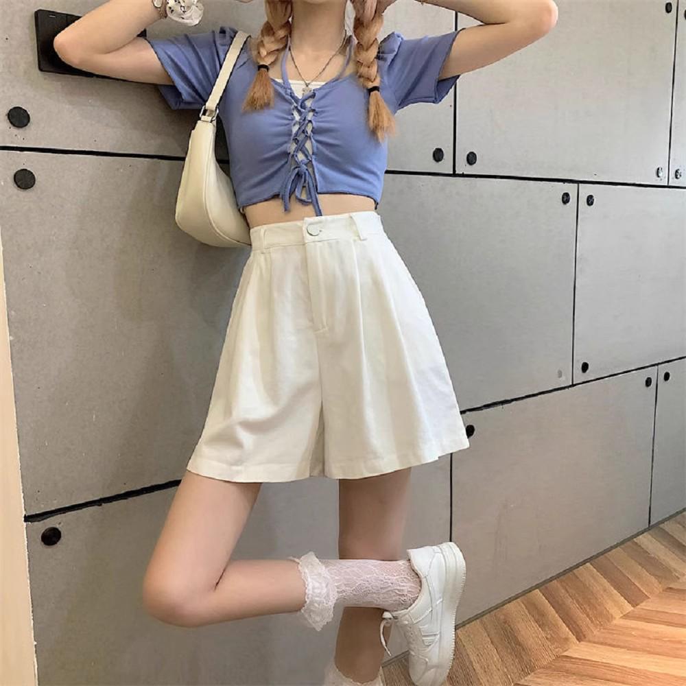 

Женские летние шорты А-силуэта с высокой посадкой, утягивающие, черные, повседневные: Трендовый, Свободный крой, Широкие брюки. M абрикосовый