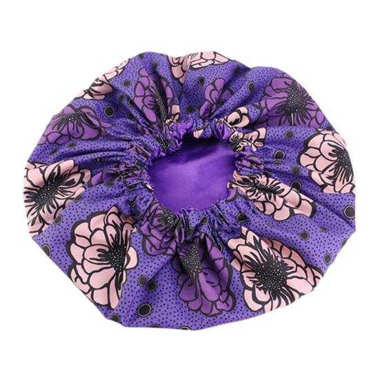 Bonnet Cap Floral Print African Style Satin Polyester Comfortable Hair Care Hat for Daily Wear