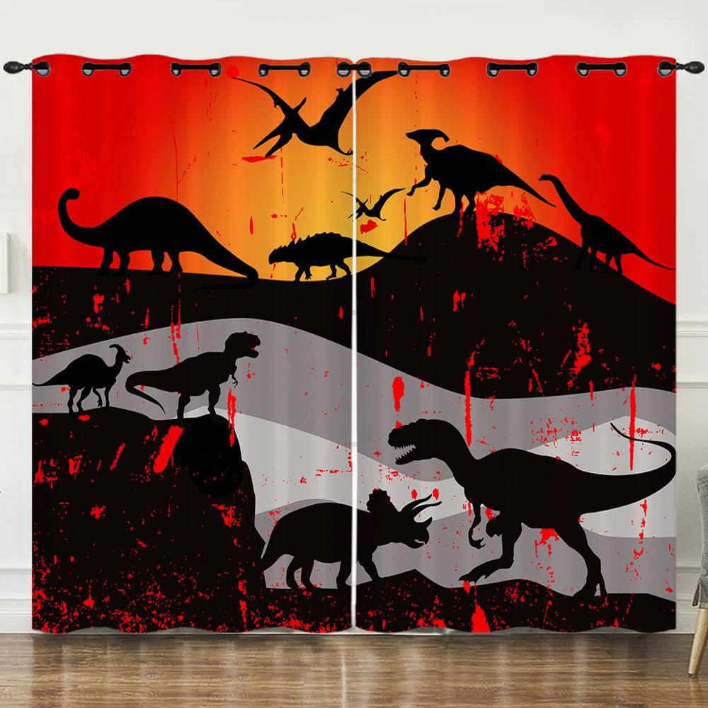 Curtain Dinosaur World 3D Digital Printing Blackout Curtain Punching