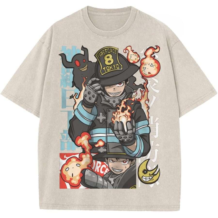 

Anime Fire Force Shinra Kusakabe Boyle Arthur Graphic T Shirt Men Women Clothing Loose Tshirt Washed Cotton Tee Harajuku T-shirt XXL бежевий