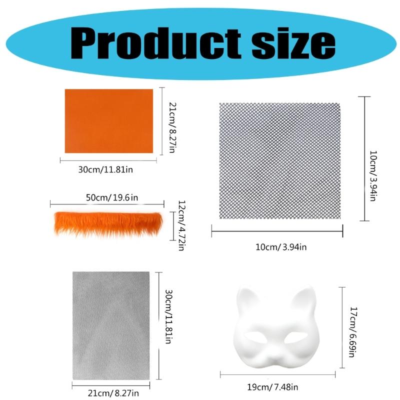 29/42Pcs Unpainted Cats Face Mask Paper Mask with Furry Trim Felted Cloth Eye Mesh Unpainted Masquerades Mask for Craft