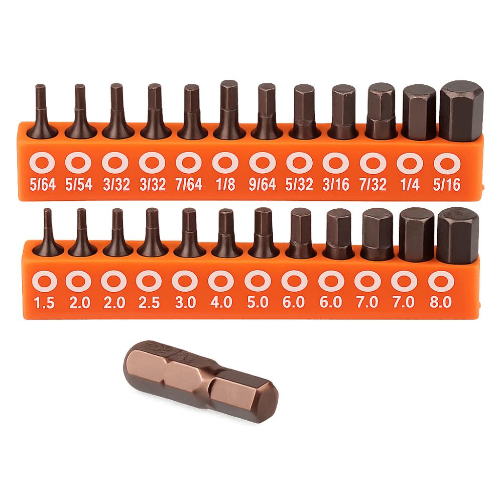 

24pcs Imperial and Metric Hex Key Drill Bit Set 25mm Length Hex Shank Drill Bits Power Tool Use